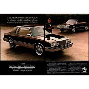 1982 Chrysler LeBaron Coupe and Convertible 2 Page Vintage Print Ad Wall Art
